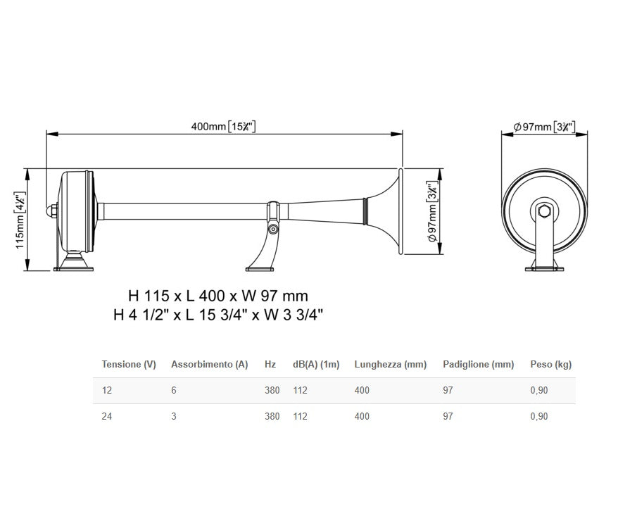 Marco EMX2 24V Tromba Inox corta