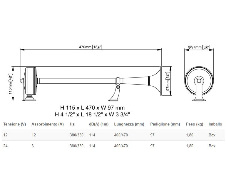 Marco EMX1 24V Tromba Inox lunga