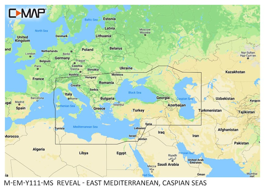 C-MAP REVEAL Lowrance Cartografia East Mediterranean, Caspian Seas