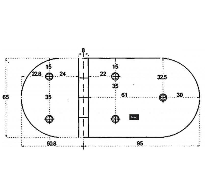 Cerniera 145x65 mm inox AISI 316 con prigionieri