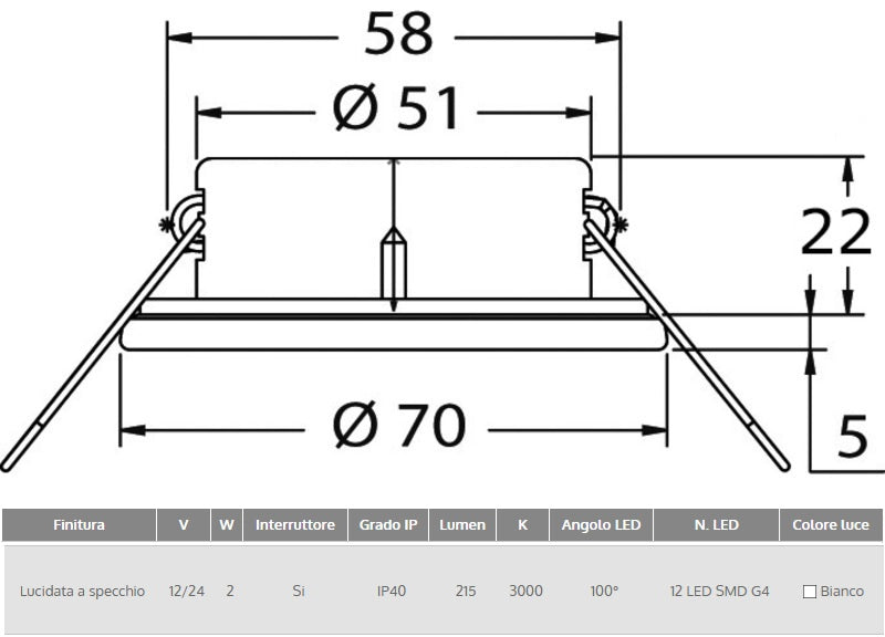 Plafoniera Adria LED inox con interruttore