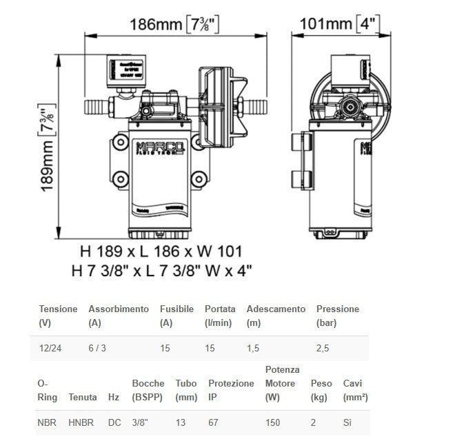 Marco UP3/E 12/24V Autoclave con controllo elettronico 15 lt/min