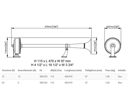 Marco EMX1 12V Tromba Inox lunga