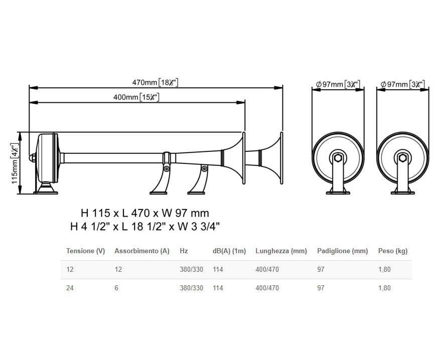 Marco EMX1/2 24V Coppia Trombe Inox