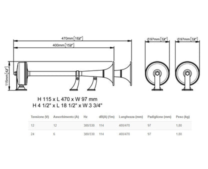Marco EMX1/2 24V Coppia Trombe Inox