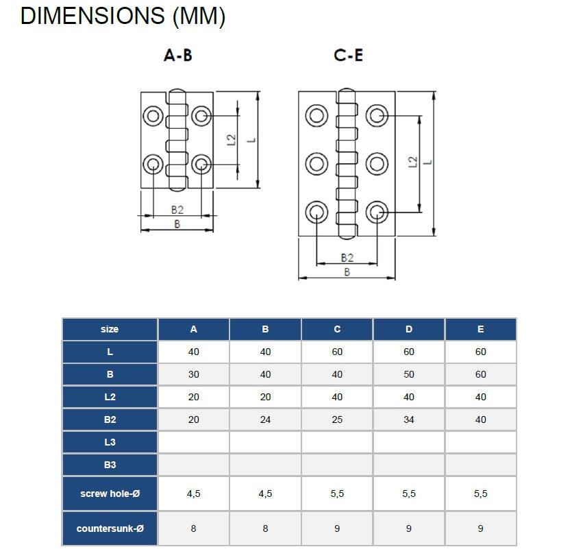 Cerniera a libro sp. 1,5 mm inox AISI 304